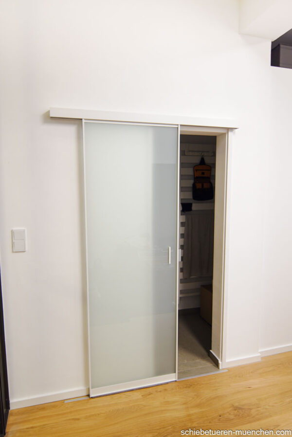 door360 Badezimmer-Schiebetür mit Milchglasfüllung, montagefreundlich mit Wandlaufschiene und Dichtungsset